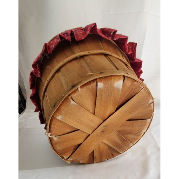 Vintage Wooden Sewing Basket Flip Top Heart Handle Fabric Liner Red RARE - Picture 9 of 12